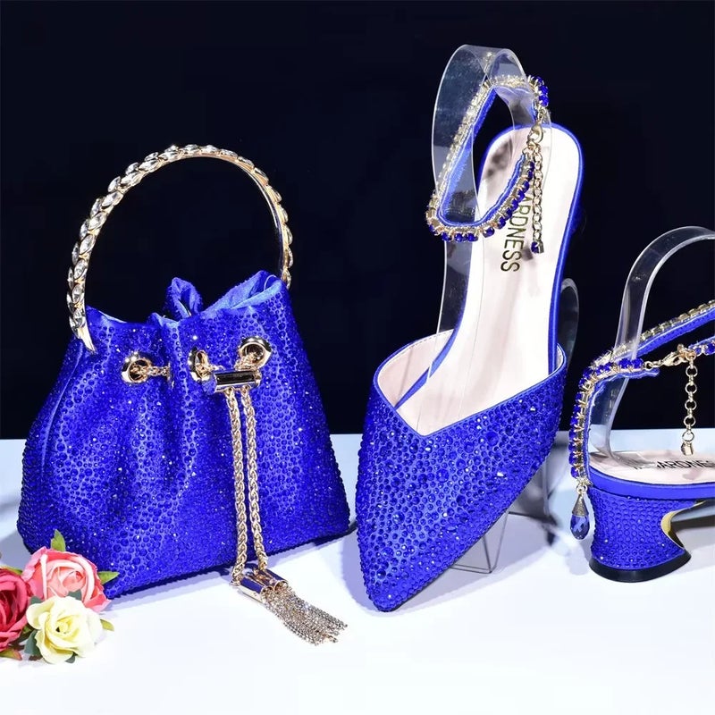 Fashion Pointed Toe Rhinestone Backless Chain Handbag Set With Rhinestone Embellishments, -Selling Elegant Sequins - Image 4
